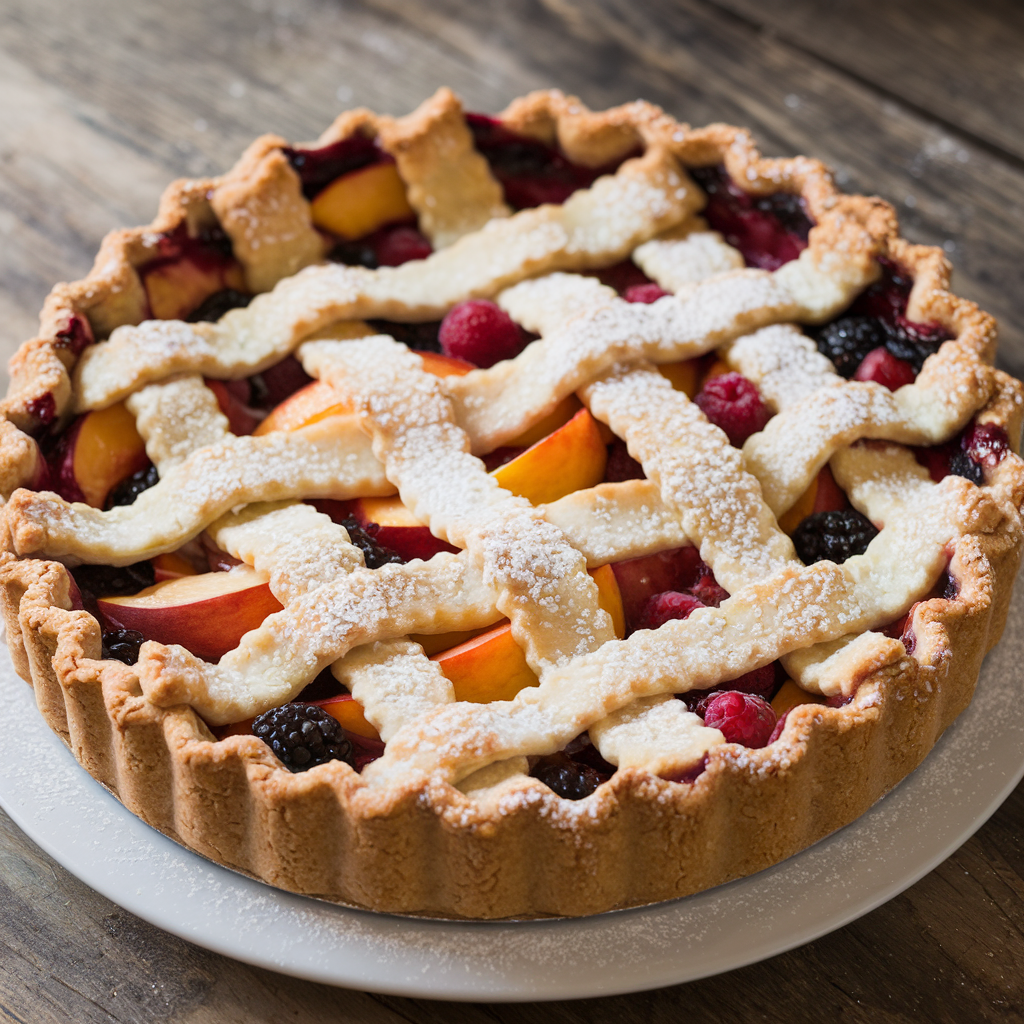 Peach Pie with Canned Peaches and blueberry