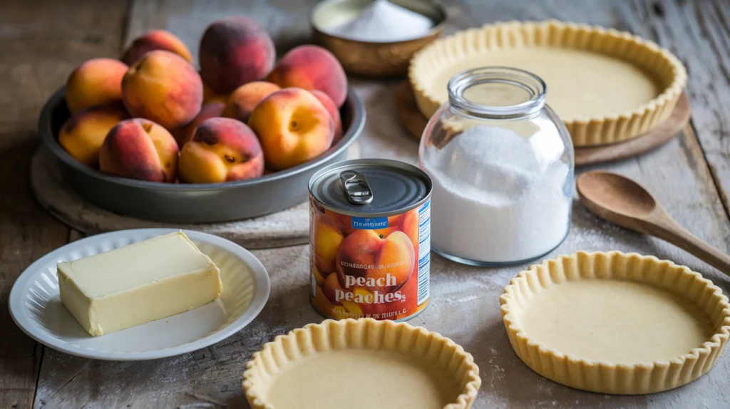 The ingredients of Peach Pie with Canned Peaches